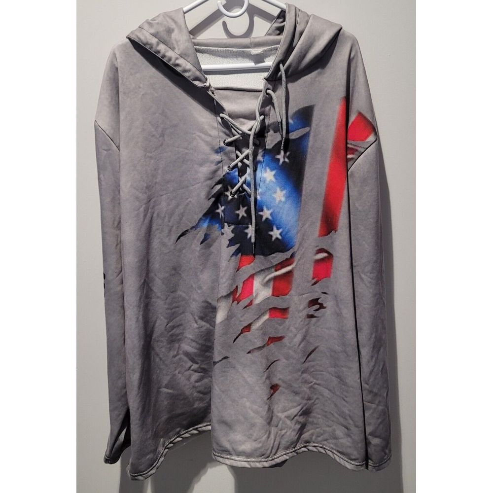Men's Plus Size Patriotic Hoodie with American Flag Print Pullover 5XLGray